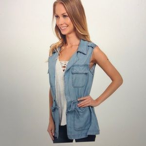 Sanctuary chambray utility vest sun bleach size S